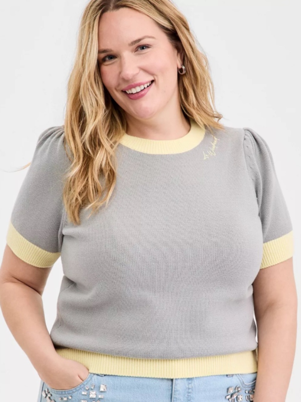 On 34th Trendy Embroidered Colorblocked Short-Sleeve Sweater NWT